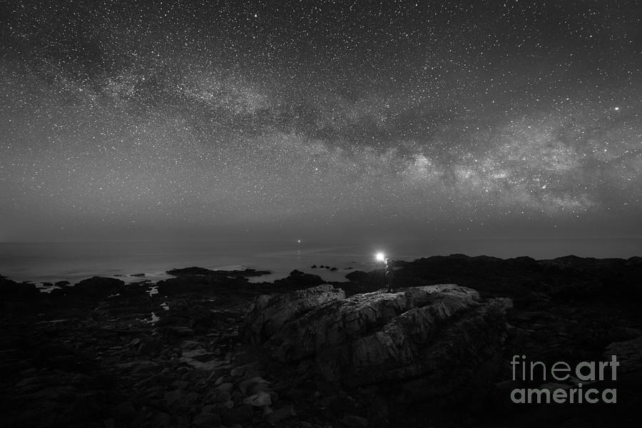 Landscape Photograph - Midnight Explorer at Marginal Way Maine BW  by Michael Ver Sprill