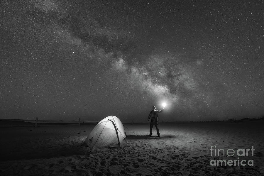 Midnight Explorer Camping BW Photograph by Michael Ver Sprill