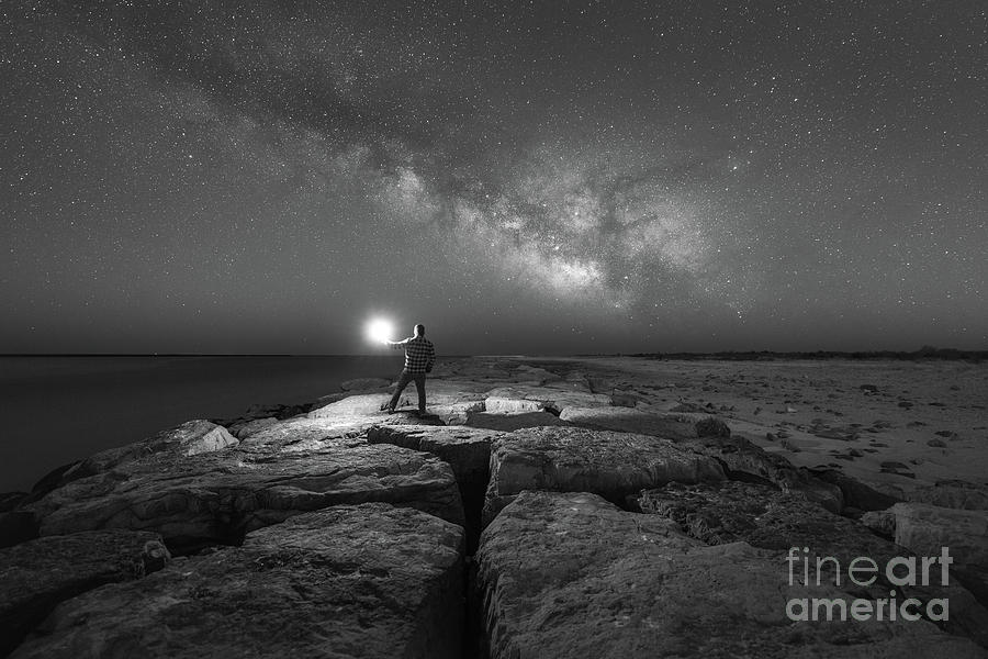 Midnight Explorer on a Jetty BW Photograph by Michael Ver Sprill