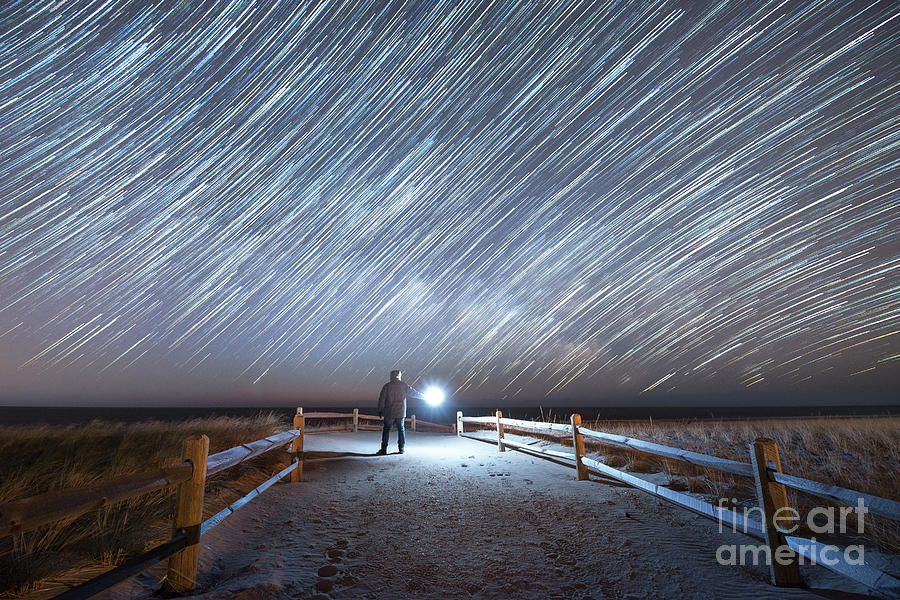 Beach Photograph - Midnight Explorer under the Star Trails  by Michael Ver Sprill