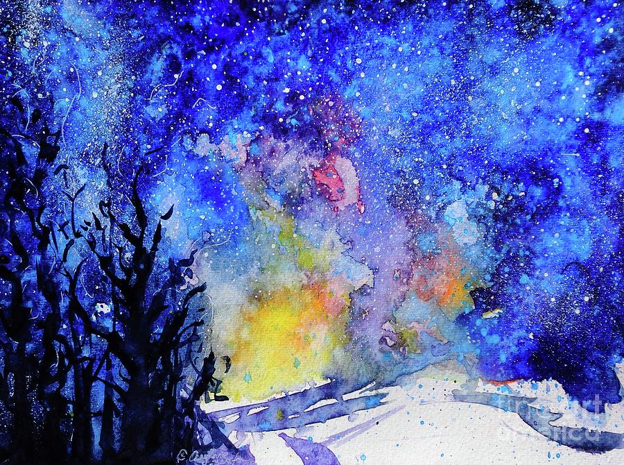 Midnight Galaxy Road Watercolour Painting
