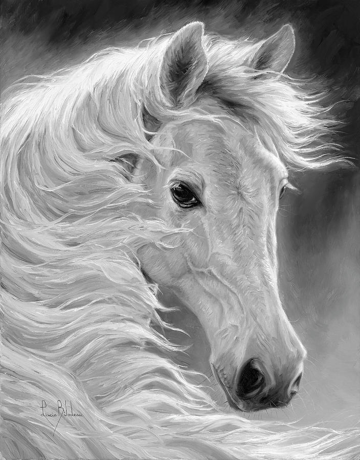 Horse Painting - Midnight Glow - Black and White by Lucie Bilodeau