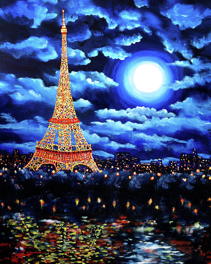 Eiffel Tower Painting - Midnight in Paris by Laura Iverson