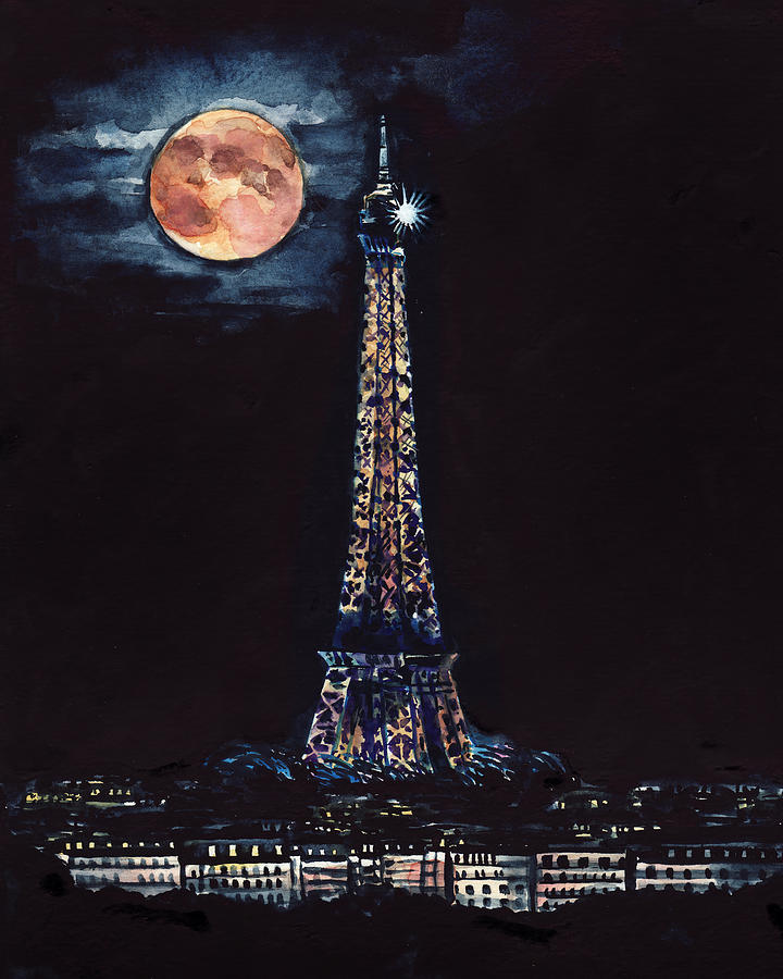 Eiffel Tower Painting - Midnight in Paris by Laura Row