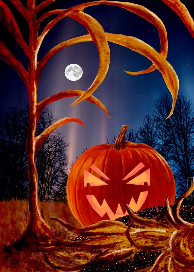 Midnight jack-o-lantern Painting by Ron Chambers