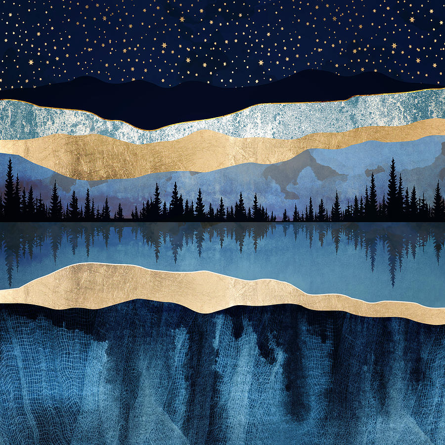 Midnight Digital Art - Midnight Lake by Spacefrog Designs