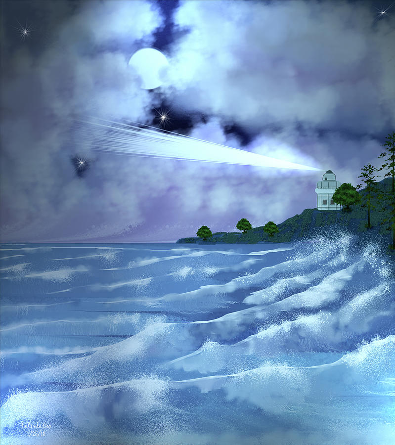 Midnight Lighthouse Digital Art by Artful Oasis