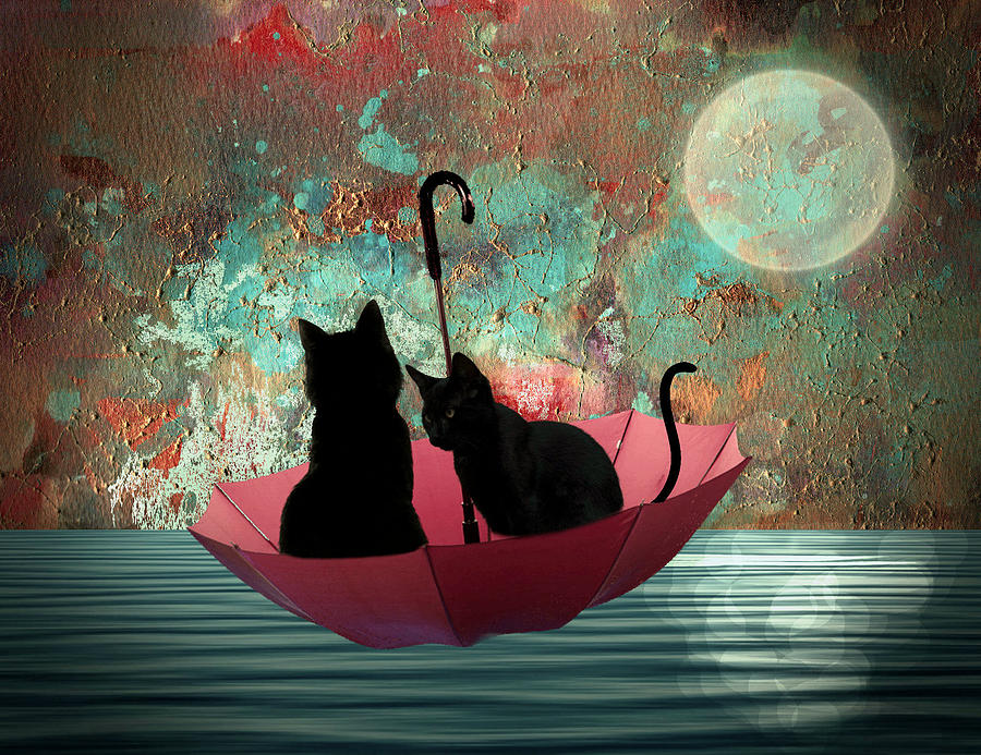 Cat Digital Art - Midnight love 2 by Rumiana Nikolova