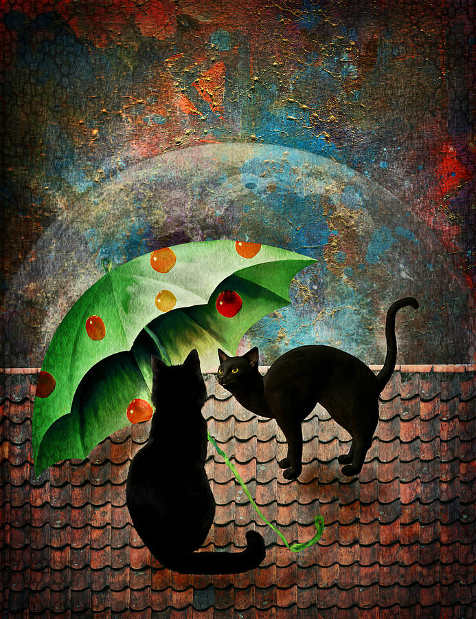 Cat Digital Art - Midnight love 3 by Rumiana Nikolova