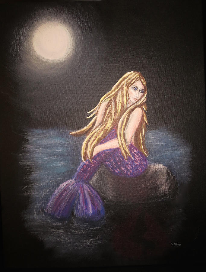 Midnight Mermaid Painting by Teresa Wing