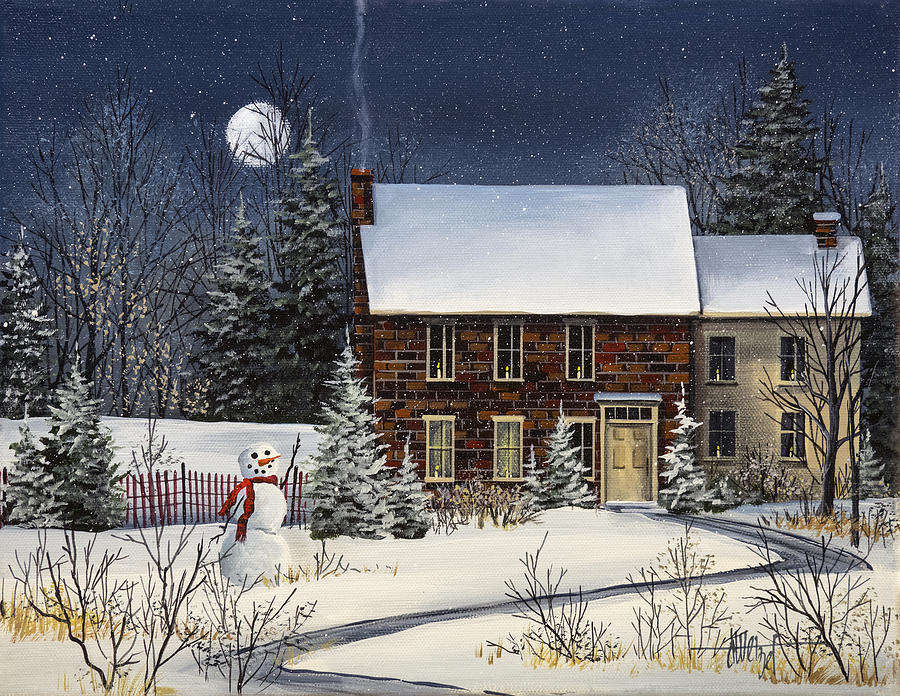 Midnight Snowman Painting by Debbi Wetzel - Fine Art America