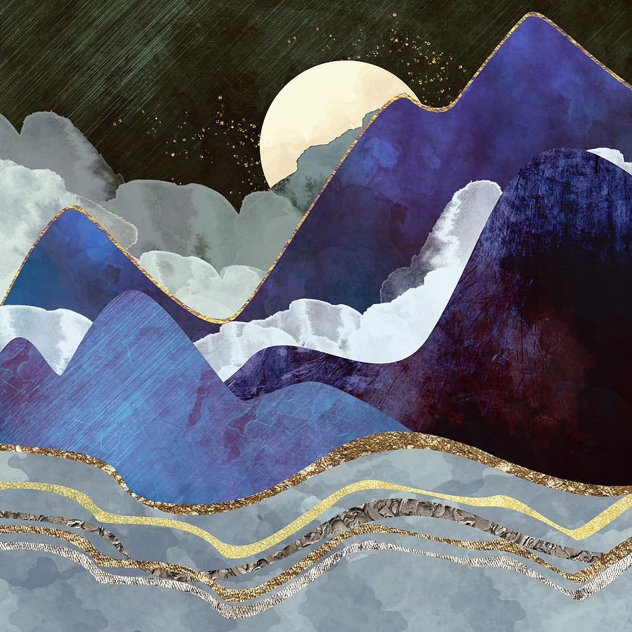 Mountain Digital Art - Midnight by Spacefrog Designs