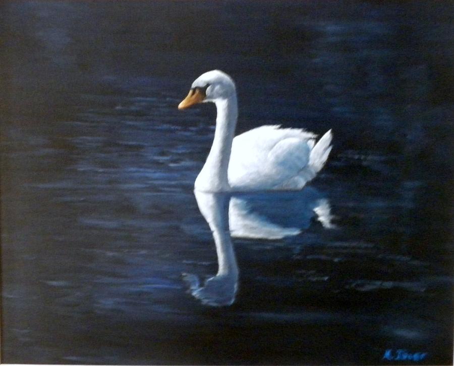 Midnight Swan Painting by Marti Idlet