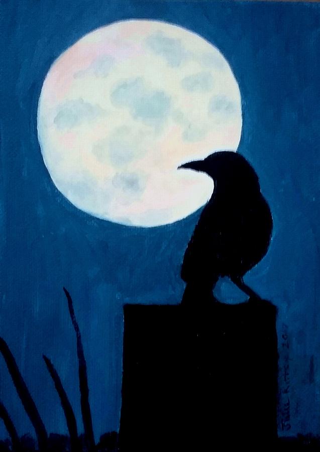 Midnight Watch - Raven and Moon Painting by Julie Brugh Riffey