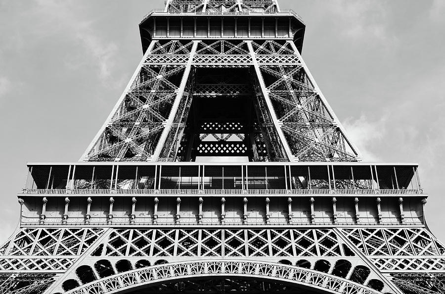 Midsection First and Second Levels of the Eiffel Tower Paris France Black and White Photograph by Shawn OBrien