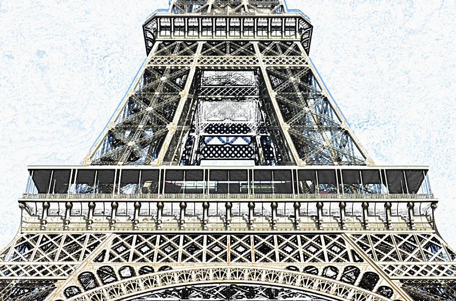 Midsection First and Second Levels of the Eiffel Tower Paris France Colored Pencil Digital Art Digital Art by Shawn OBrien