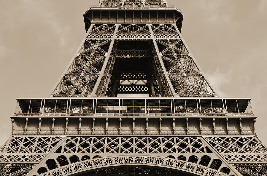 Midsection First and Second Levels of the Eiffel Tower Paris France Sepia Photograph by Shawn OBrien
