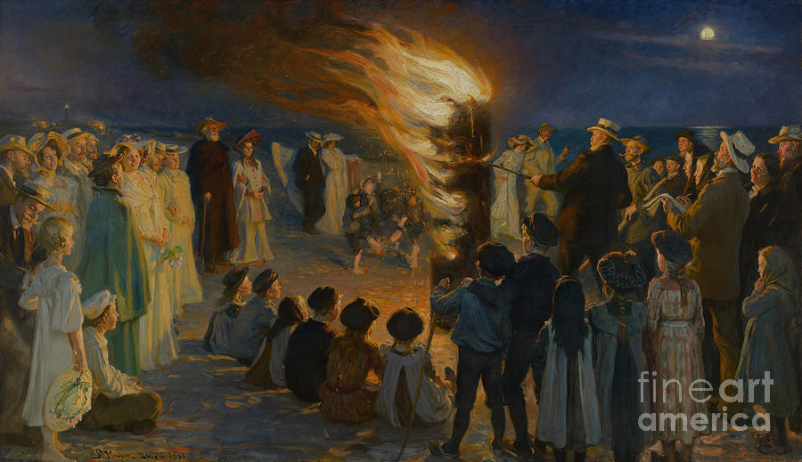 Peder Severin Kroyer Painting - Midsummer Eve Bonfire on Skagen Beach by Celestial Images