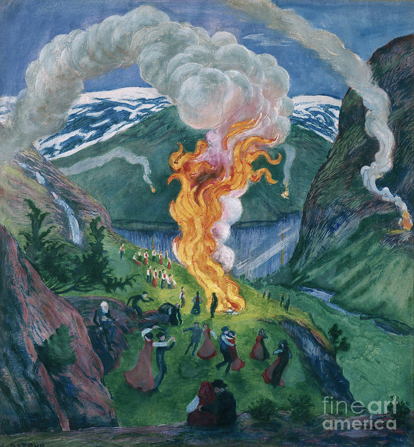 Midsummer fire Painting by O Vaering