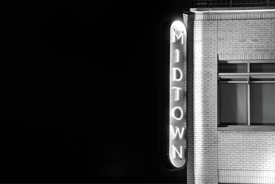 Midtown Bentonville Neon Black and White - Cityscape Photograph by Gregory Ballos