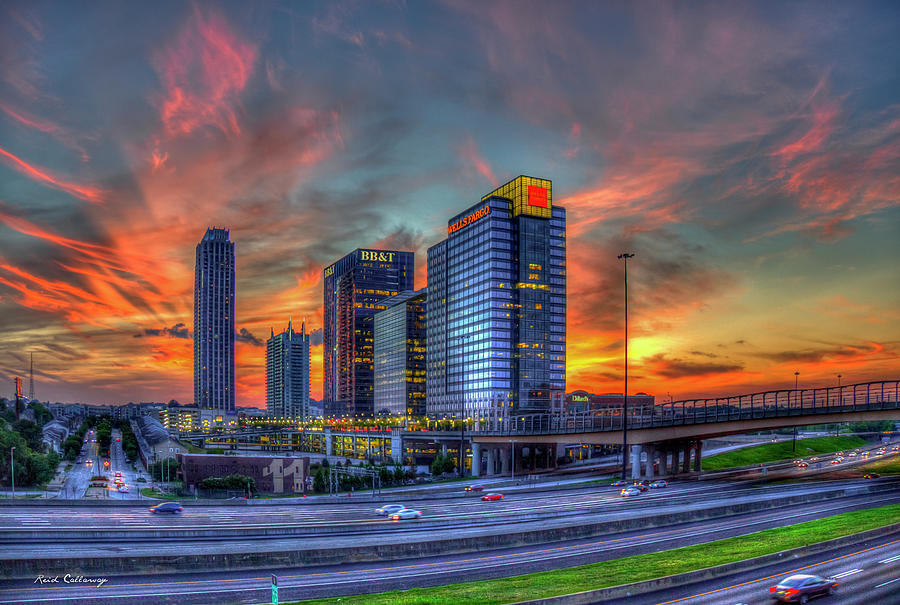 Midtown Atlanta Fire Atlantic Station Sunset Art Photograph by Reid Callaway