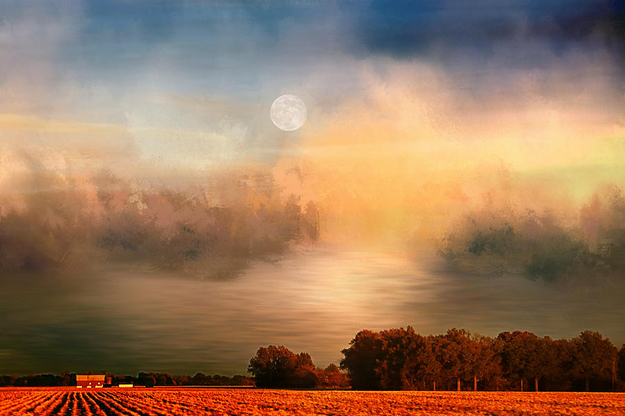 Sunset Photograph - Midwest Harvest Moon by Theresa Campbell