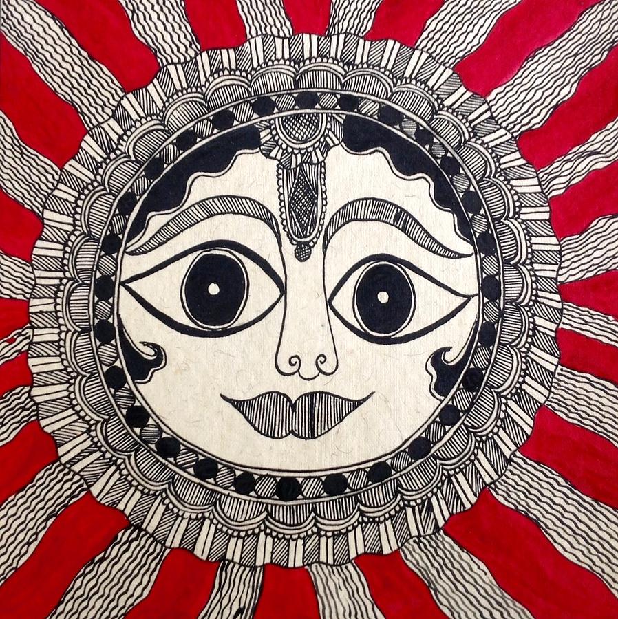 Mithila Painting - Mighty Sun by Vidushini Prasad