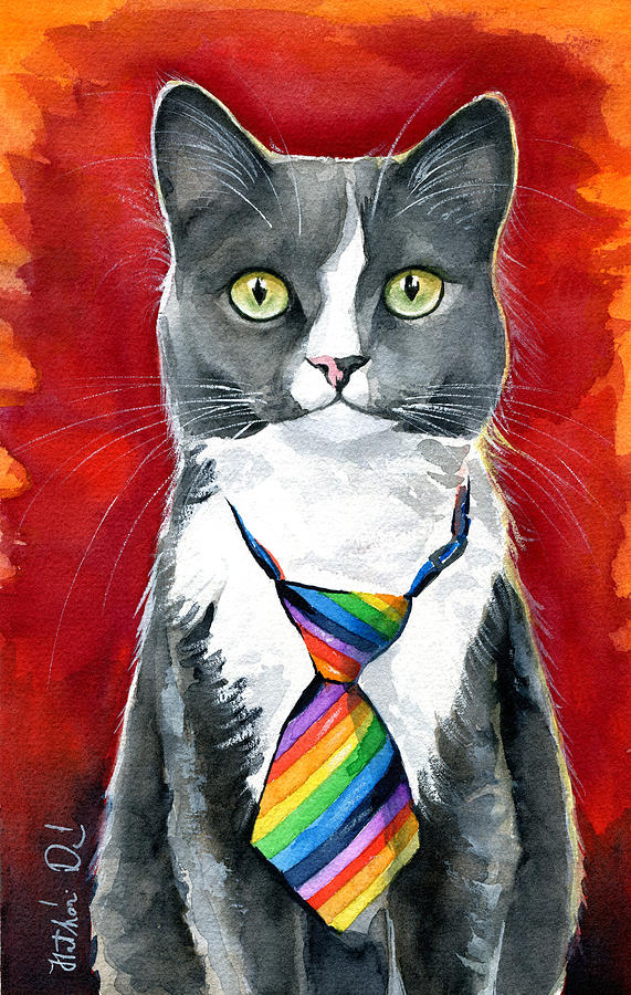 Mika - Gray Tuxedo Cat Painting Painting by Dora Hathazi Mendes