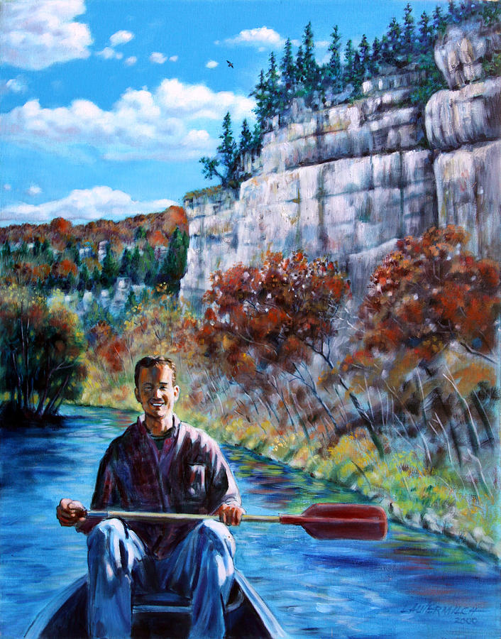 Fall Painting - Mike on Float Trip by John Lautermilch