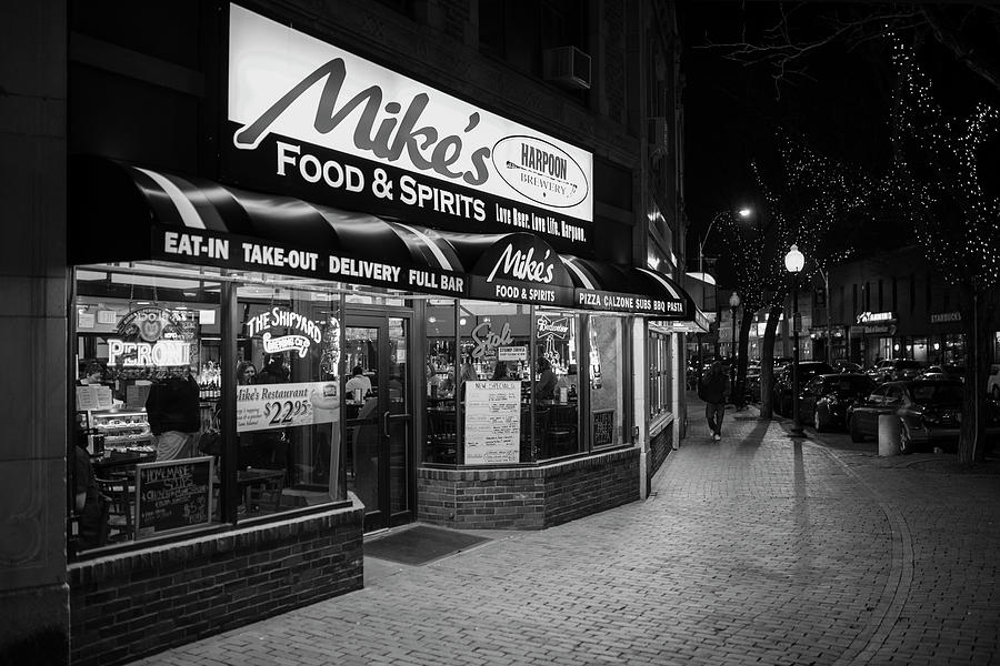 Mikes Food and Spirits Davis Square Somerville Black and White Photograph by Toby McGuire