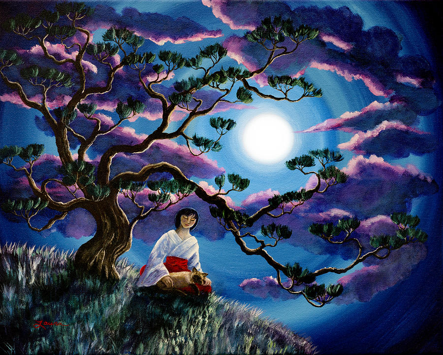 Miko and Cat Meditation Painting by Laura Iverson