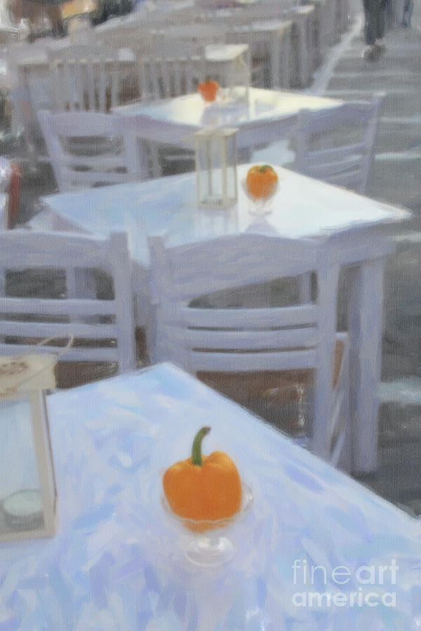 Mikonos Cafe Tables Painting by Donna L Munro