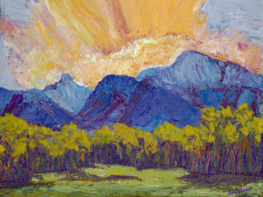 Milagro Clouds Late Summer Over Truchas Peaks Painting by Anastasia Savage Ealy