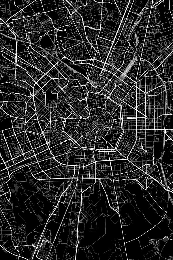 Milan Italy Dark Map Digital Art by Jurq Studio - Fine Art America