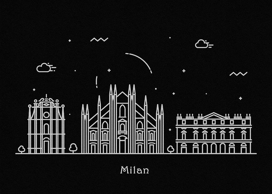 Milan Skyline Travel Poster Drawing by Inspirowl Design