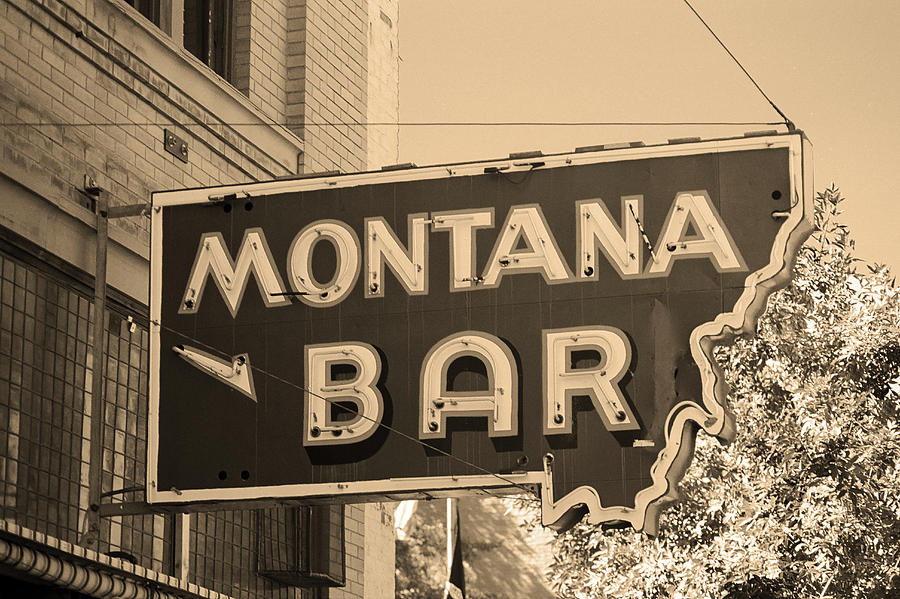 Miles City, Montana - Bar Neon Sepia Photograph by Frank Romeo