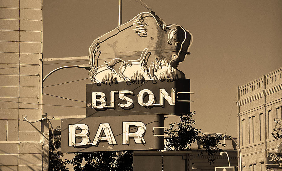 Miles City, Montana - Bison Bar Sepia Photograph by Frank Romeo