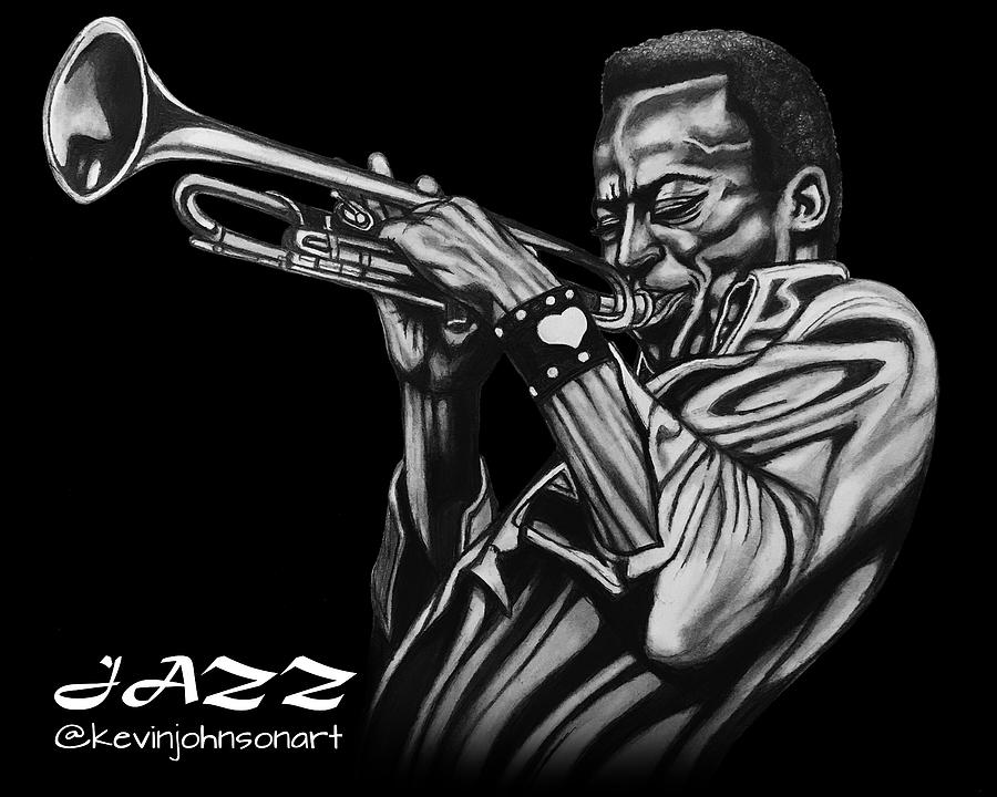 Miles Davis Graphic Design - White Text Drawing by Kevin Johnson Art