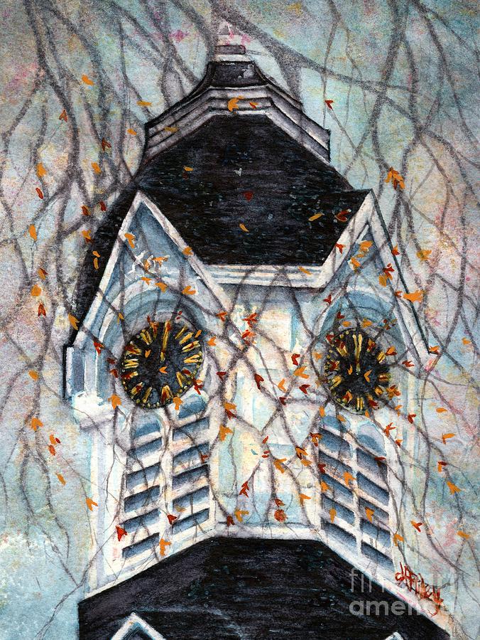 Milford church clock tower Autumn days Painting by Janine Riley