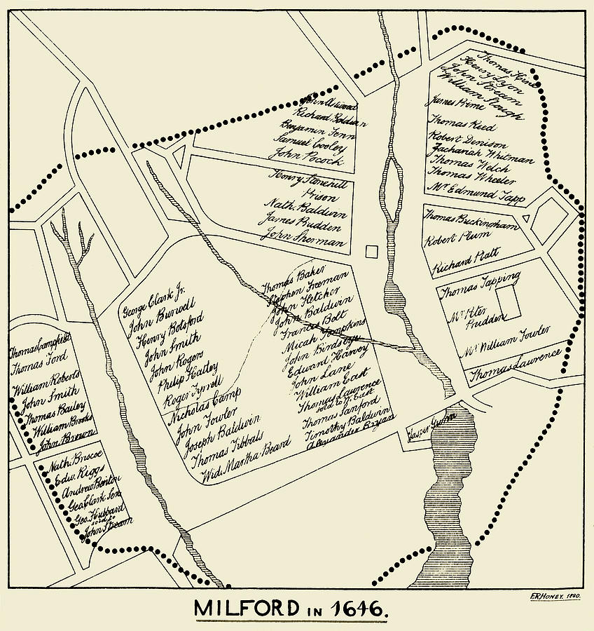 Milford Connecticut in 1646 Antique Map Photograph by Phil Cardamone