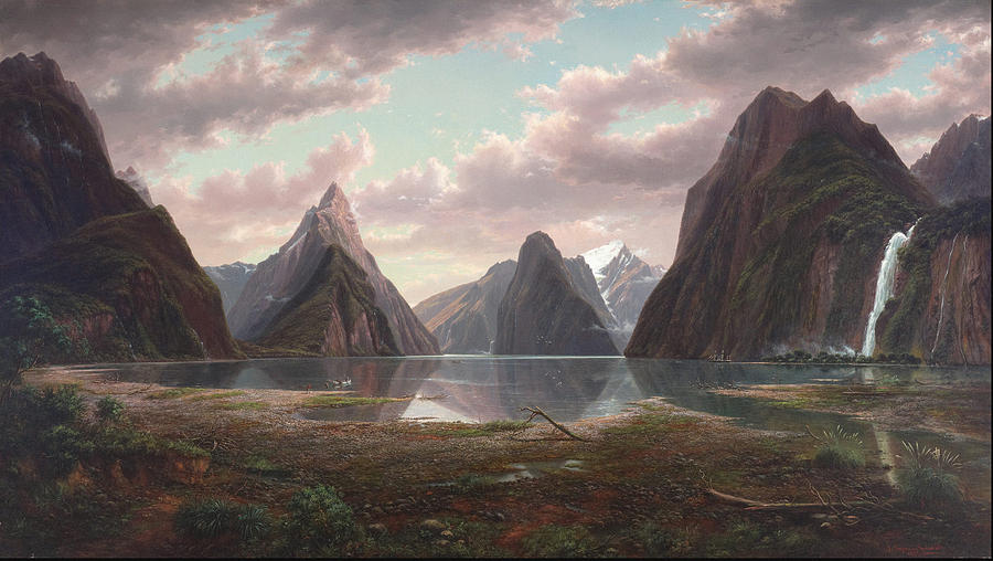 Milford Sound, New Zealand 1877 Painting by Eugene Von Guerard
