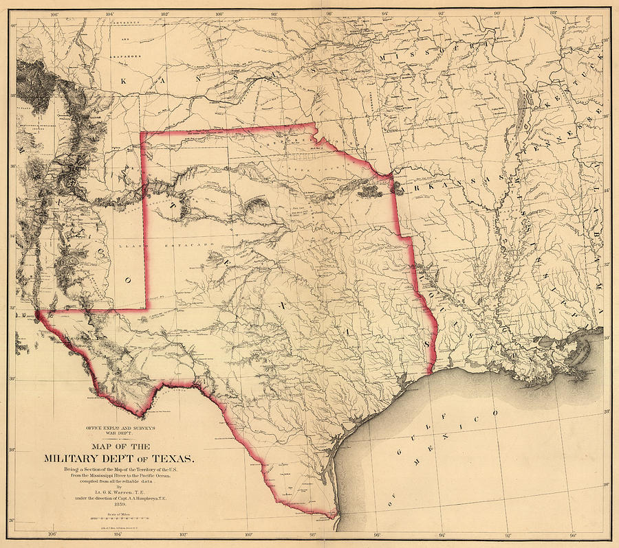 Military Department of Texas 1859 Digital Art by Texas Map Store