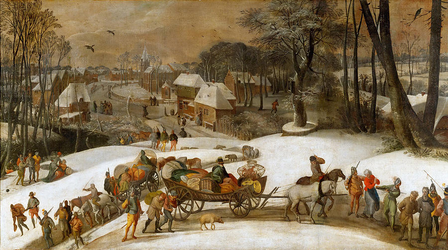 Military expedition in winter Painting by Gillis Mostaert