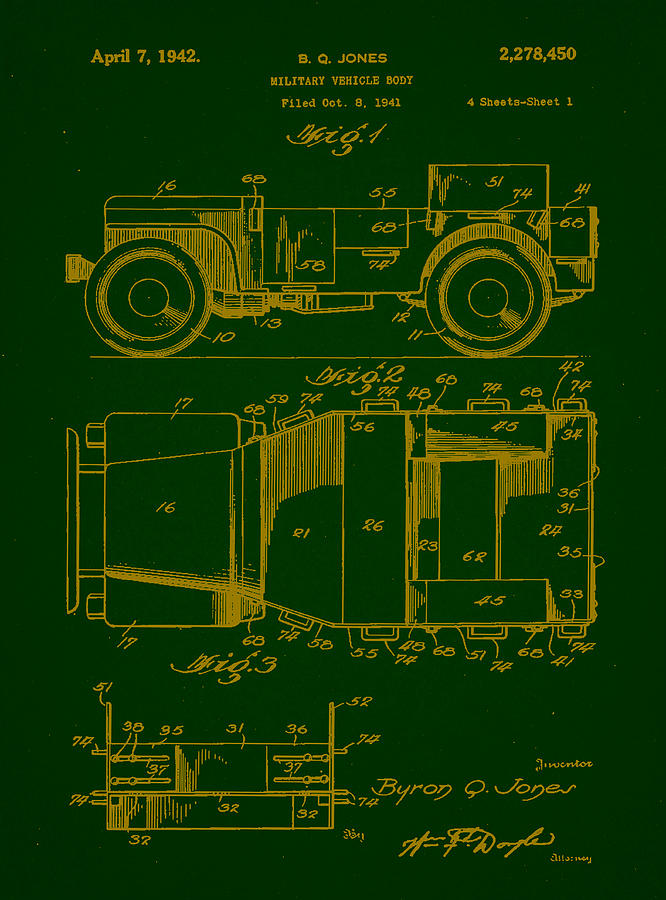Military Vehicle Body Patent Drawing Mixed Media by Brian Reaves