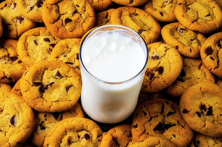 Milk And Chocolate Chip Cookies Photograph by Garry Gay