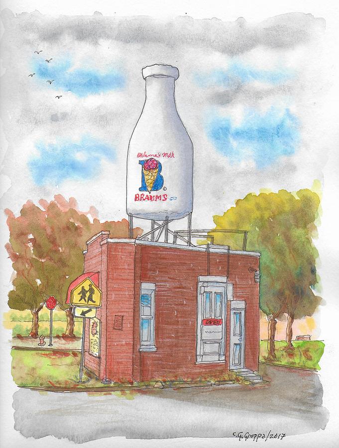Milk Bottle Building in Route 66, Oklahoma City, Oklahoma Painting by Carlos G Groppa