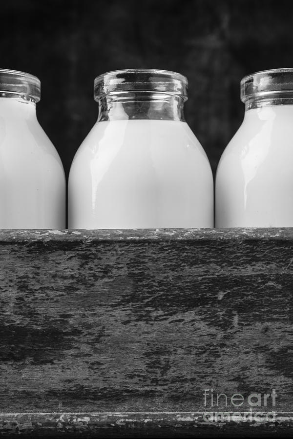 Bottle Photograph - Milk Bottles 3 Black and White by Edward Fielding