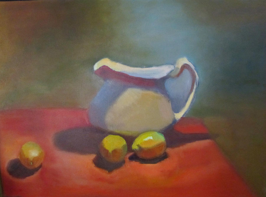 Still Life Painting - Milk pitcher with lemons by Jenell Richards