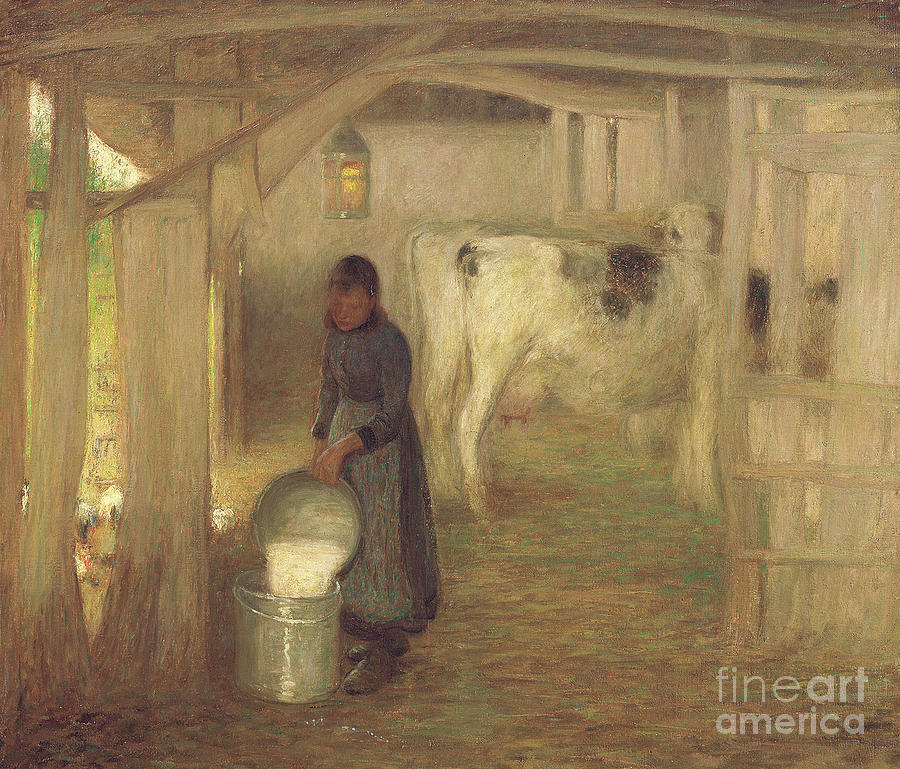 William Edward Stott Painting - Milking Time  Early Morn by William Edward Stott