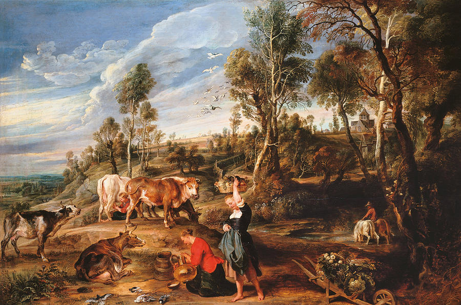 Milkmaids with Cattle in a Landscape Painting by Peter Paul Rubens